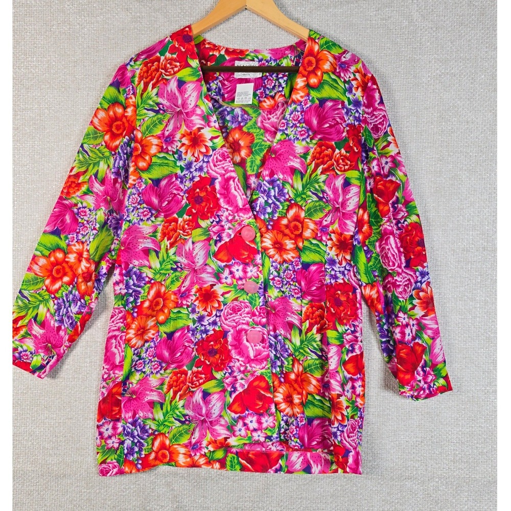 VTG Classics by Leslie Fay Floral Blazer Womens 16P Tropical‎ Longline Jacket